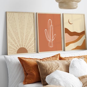 Desert, Sun and Cactus set of 3 Prints | Gallery Wall Art | Burnt Orange | Living Room/ Bedroom/Kitchen Wall Art | A5/A4/A3/A2/A1/5x7/4x6