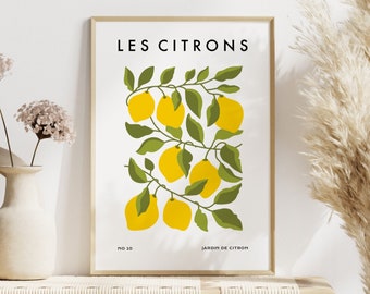 Arte de pared de frutas de limón, impresión Les Citrons, arte de cocina amarilla, impresiones de cítricos, decoración del hogar, A5/A4/A3/A2/A1/5x7/4x6