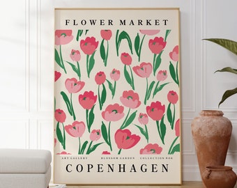 Flower Market Copenhagen Print, Pastel Colours, Boho Home Decor, Plant Wall Art, Flower Prints, Living Room, Copenhagen
