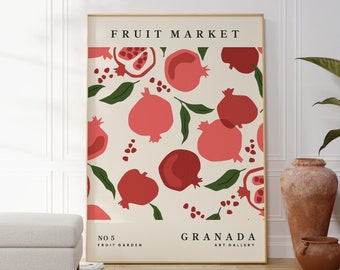 Pomegranate Fruit Market Wall Art, Citrus Poster, Fruit Print, Food Art, Dining Room, Kitchen, A5/A4/A3/A2/A1/5x7/4x6