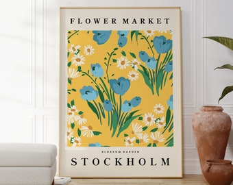 Flower Market Yellow Print, Scandinavian Design, Boho Home Decor, Plant Wall Art, Flower Prints, Living Room