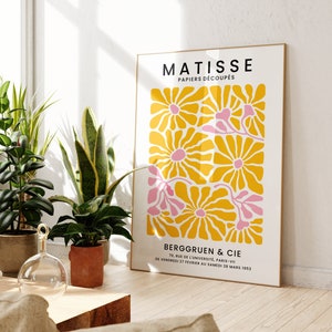 Pink And Yellow Abstract Flower Print, Henri Matisse, Modern, Matisse Wall Art, Boho Wall Decor, Living Room, Bedroom