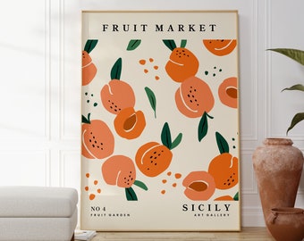 Peach Fruit Market Wall Art, Citrus Poster, Fruit Print, Food Art, Dining Room, Kitchen, A5/A4/A3/A2/A1/5x7/4x6