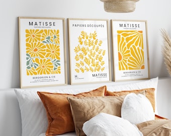 Henri Matisse Set Of 3 Yellow Prints, Flower Market, Matisse Wall Art, Art Posters, Living Room, Kitchen, Bedroom