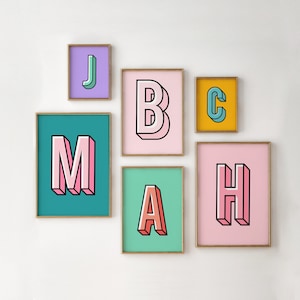Impresión de letras en negrita personalizada, impresión del alfabeto personalizada, impresión de iniciales coloridas, póster personalizado, regalo para un amigo