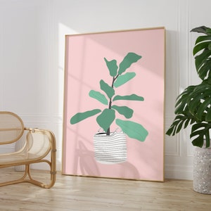 Pink Plant Large Leaf Print | Gallery Wall | Living Room/ Bedroom/Kitchen Wall Art | A5/A4/A3/A2/A1/5x7/4x6 Pink Botanical Plant Art