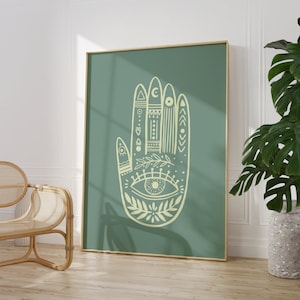 Green Boho hand Wall Art, Celestial Print, Palm Reading, Gallery Wall Prints, Living Room/ Bedroom/Kitchen Wall Art | A5/A4/A3/A2/A1