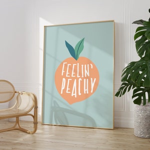 Feelin Peachy Print, Peach Wall Art, Blue Prints, Home Decor, Fruit Art, Gallery Wall, Living Room/Kitchen/Bedroom