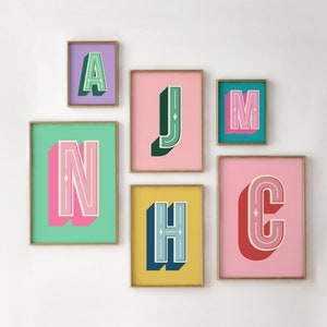Impressão de letras personalizadas, impressão de alfabeto personalizada, pôsteres coloridos, presente para amigos, decoração de parede infantil, moderno, arte de parede divertida