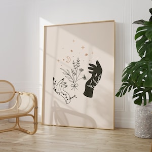 Muurafdruk bohohanden, hemelse kunst, galerijmuur, beige, zwart woonkamer/slaapkamer/keuken, A5/A4/A3/A2/A1