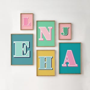 Impresiones de letras personalizadas, impresión del alfabeto personalizada, arte de pared colorido, regalo para ella, decoración de pared para niños, decoración de pared divertida, minimalista