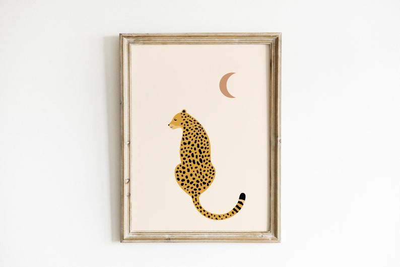 Leopard and Moon Print Design Boho Animal Wall Art Home Etsy