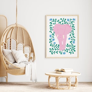 Pink Elephant And Flowers Print, Animal Print, Kids Wall Art, Girls bedroom prints, Living Room, Colourful Poster image 5