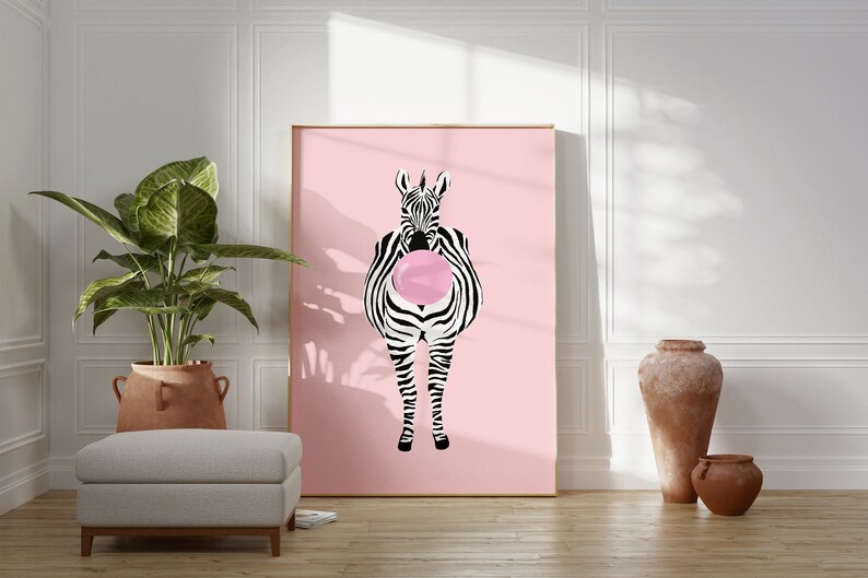 Set Of 2 Pink Zebra Prints, Animal Wall Art, Fun Wall Poster, Kids Room, Colourful, Living Room, A5/A4/A3/A2/A1/4x6/5x7 image 6