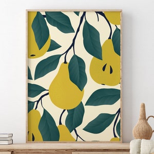 Yellow Pear Pattern Print Design | Kitchen Wall Art | Digital Print | Fruit Print | Living Room/Digital Yellow Art | A5/A4/A3/A2/A1/4x6/5x7