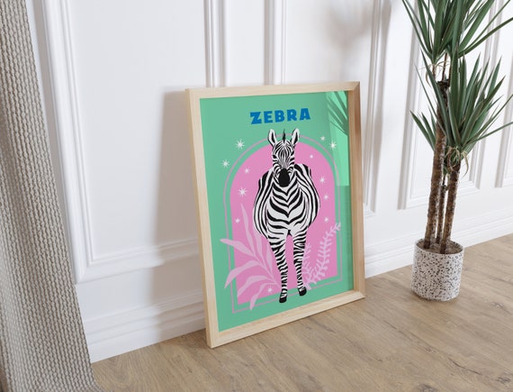 Zebra Print, Pink & Green Animal Wall Art, Bedroom, Kids