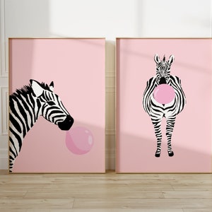 Set Of 2 Pink Zebra Prints, Animal Wall Art, Fun Wall Poster, Kids Room, Colourful, Living Room, A5/A4/A3/A2/A1/4x6/5x7 image 4