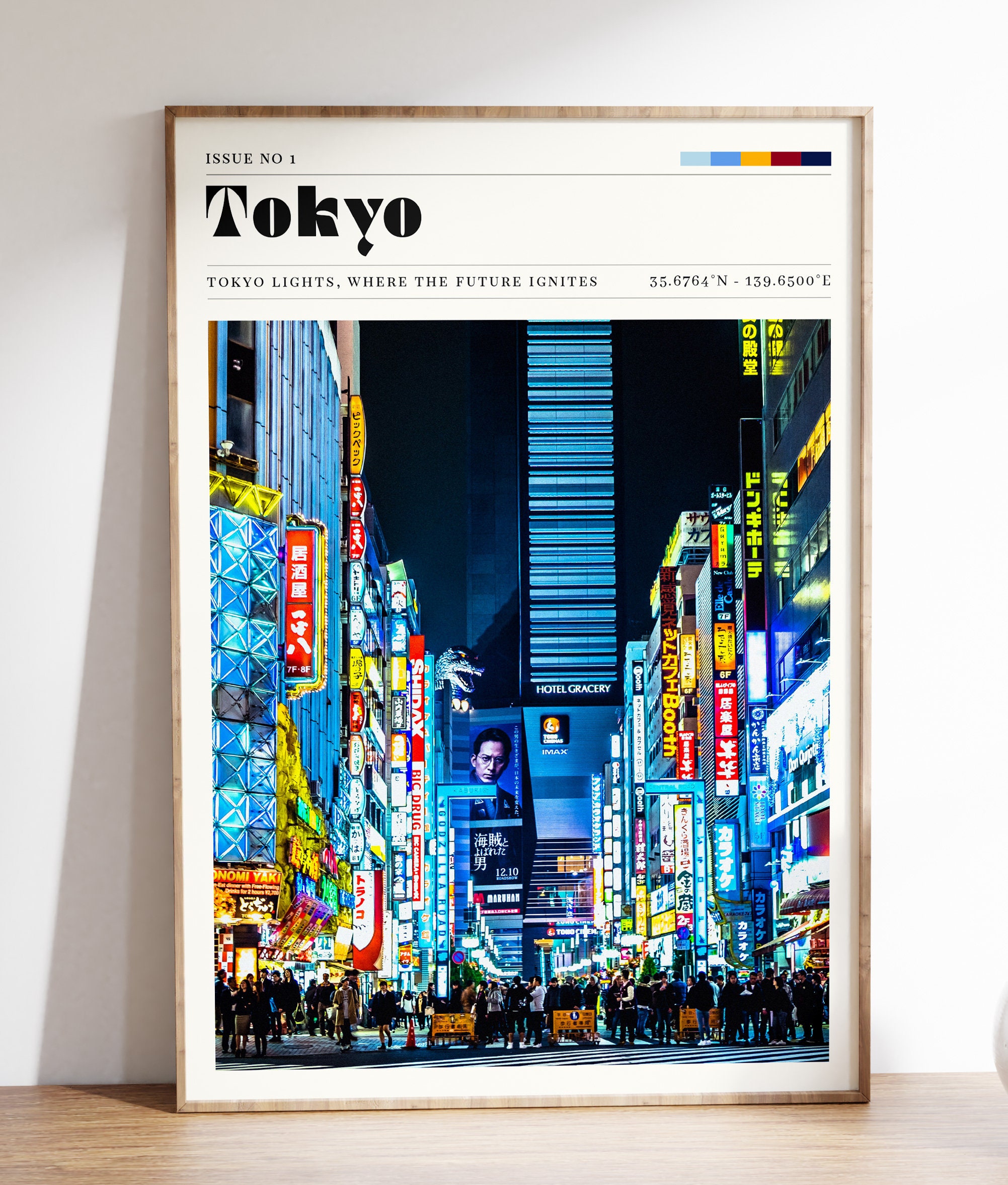 Tokyo Japan Travel Poster, Japanese Wall Print, Neon Lights
