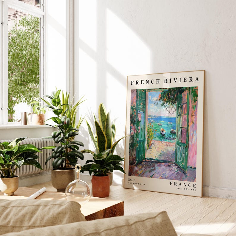 French Riviera Print, Colourful Travel Poster, Mediterranean Art