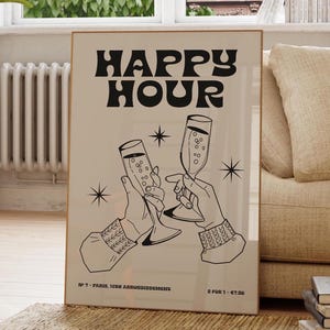 Happy Hour Drinks Print: Minimalist Alcohol Cheers Poster