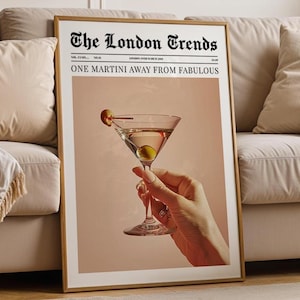 One Martini Away From Fabulous Quote Print, Vintage Cocktail Art, Glam Wall Decor, Martini Poster, Gift for Friend, Bar Cart Style