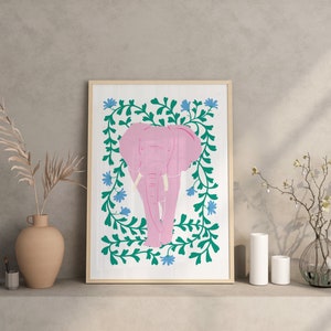 Pink Elephant And Flowers Print, Animal Print, Kids Wall Art, Girls bedroom prints, Living Room, Colourful Poster image 2