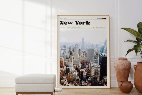 New York Print, Travel Poster, American Art, New York City, Vintage, Gift For Her, Personalised Gift, Bedroom Decor, Cityscape