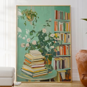 Books And Plants Print, Reading Themed Wall Art, Modern Botanical Poster, Gift For Her, Colourful Wall Decor, Cosy Wall Art