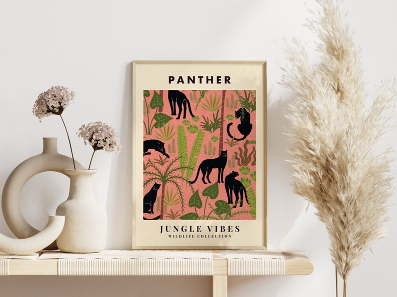 Pink Panther Jungle Animal Print Panther Wall Art Boho Etsy