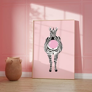 Set Of 2 Pink Zebra Prints, Animal Wall Art, Fun Wall Poster, Kids Room, Colourful, Living Room, A5/A4/A3/A2/A1/4x6/5x7 image 2