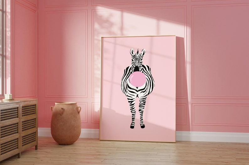 Set Of 2 Pink Zebra Prints, Animal Wall Art, Fun Wall Poster, Kids Room, Colourful, Living Room, A5/A4/A3/A2/A1/4x6/5x7 image 2