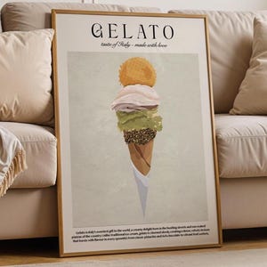 Gelato Wall Art, Italian Dessert Print, Product of Italy, Kitchen Illustration, Ice Cream Lover Gift, Foodie Wall Decor, Modern Decor