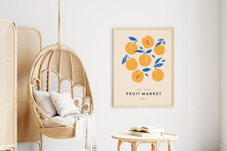 Peach Fruit Market Print, Boho Home Decor, Modern Wall Art, Peach Print, Kitchen, Living Room, A5/A4/A3/A2/A1/5x7/4x6 image 3