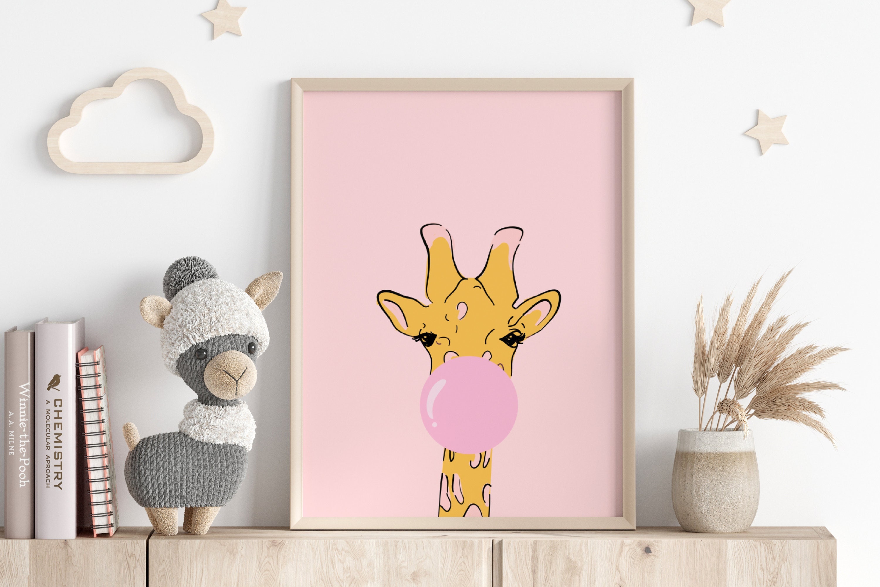 Giraffe Pink Print Design Animal Wall Art Nursery Decor - Etsy