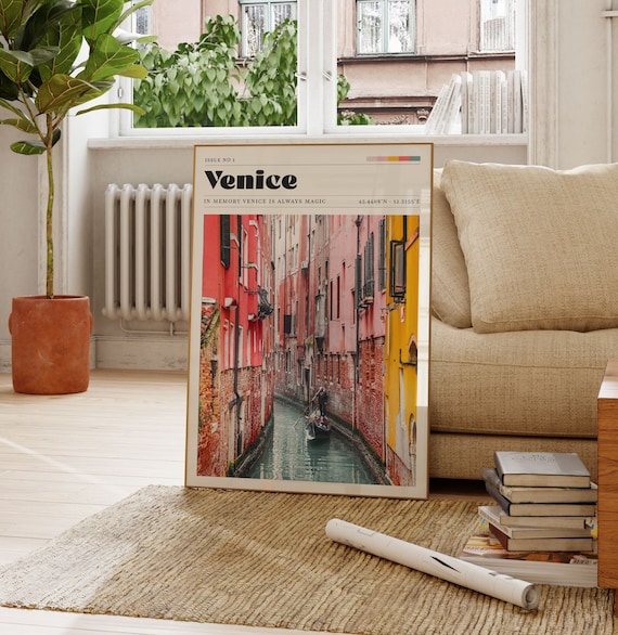 Venice Poster, Italy Wall Print, Colourful Wall Art, Travel Poster, Retro Art, Living Room Decor, Gift For Her, Personalised Gift