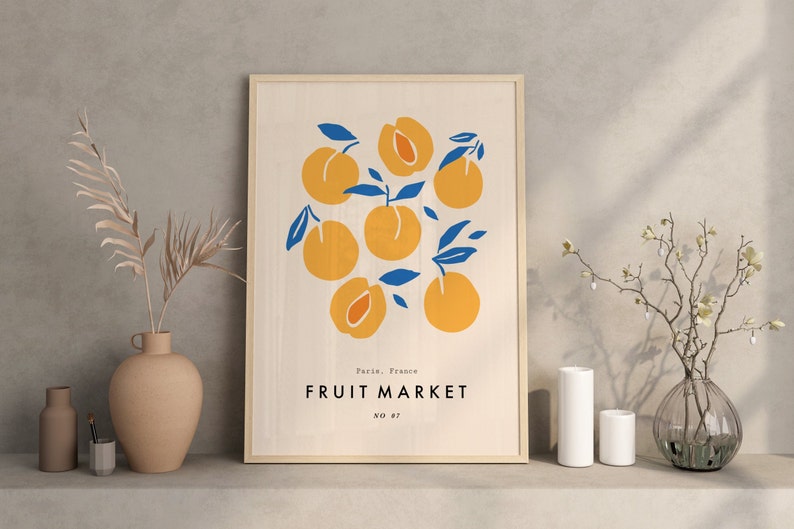 Peach Fruit Market Print, Boho Home Decor, Modern Wall Art, Peach Print, Kitchen, Living Room, A5/A4/A3/A2/A1/5x7/4x6 image 4