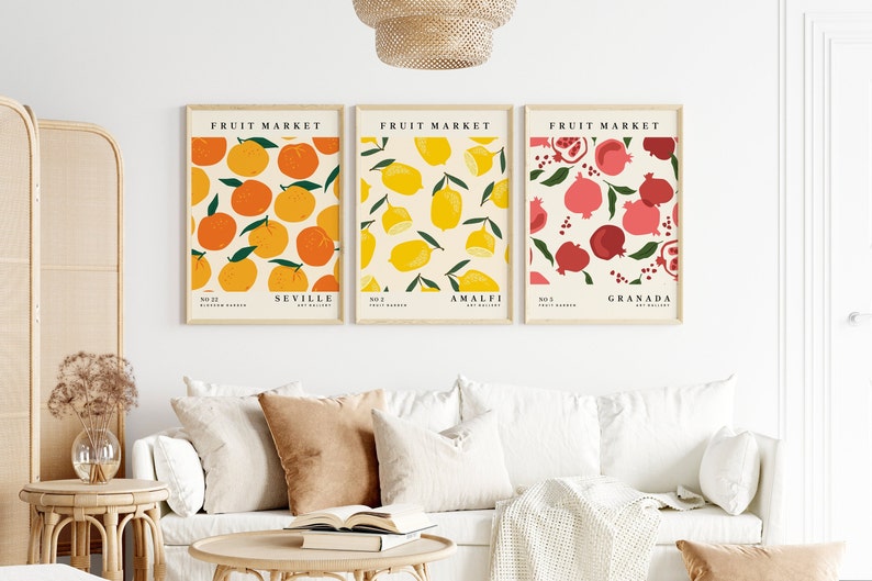 Set of 3 Fruit Kitchen Prints Citrus Wall Art Colourful - Etsy
