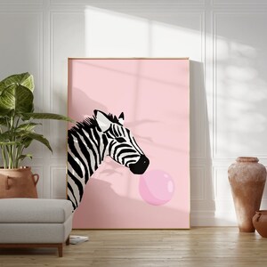 Set Of 2 Pink Zebra Prints, Animal Wall Art, Fun Wall Poster, Kids Room, Colourful, Living Room, A5/A4/A3/A2/A1/4x6/5x7 image 5