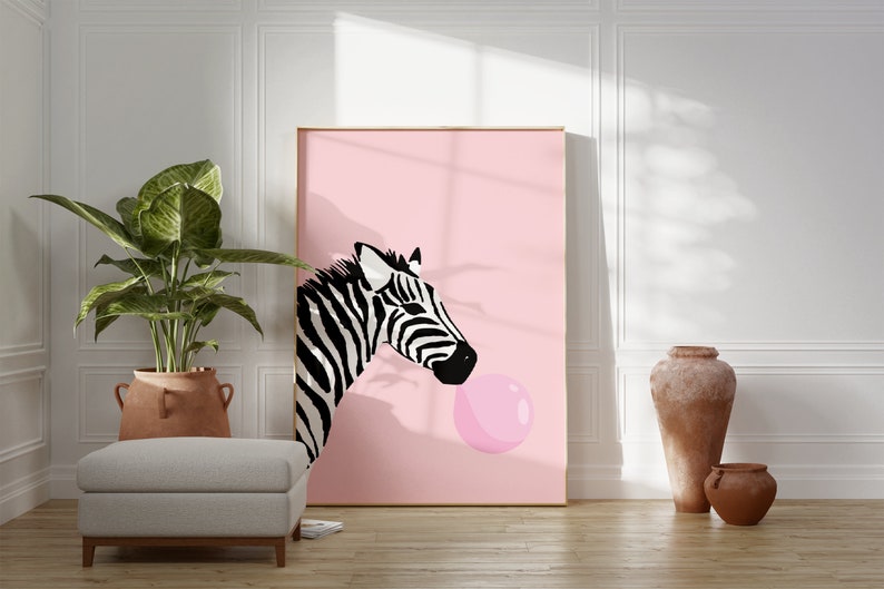 Set Of 2 Pink Zebra Prints, Animal Wall Art, Fun Wall Poster, Kids Room, Colourful, Living Room, A5/A4/A3/A2/A1/4x6/5x7 image 5