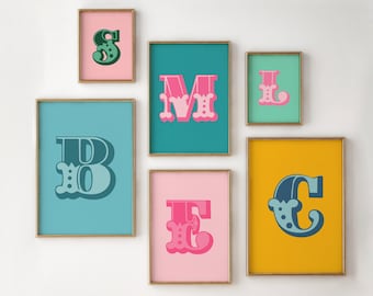 Personalised Colourful Letter Print, Gift For Friend, Custom Alphabet Print, Initials Print, Gallery Wall Art