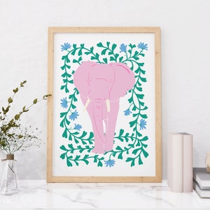 Pink Elephant And Flowers Print, Animal Print, Kids Wall Art, Girls bedroom prints, Living Room, Colourful Poster image 6