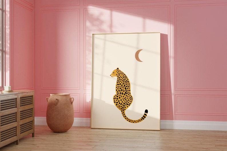 Leopard and Moon Print Design Boho Animal Wall Art Home Etsy