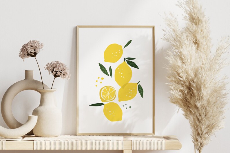 Set of 3 Prints, Lemon, Peach and Orange, Citrus, Wall Hangings, Kitchen Art, Digital Print, Gallery Wall, Living Room image 3