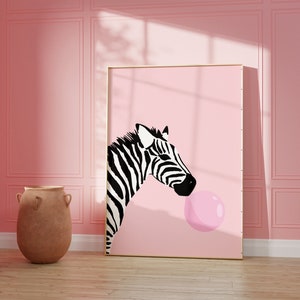 Set Of 2 Pink Zebra Prints, Animal Wall Art, Fun Wall Poster, Kids Room, Colourful, Living Room, A5/A4/A3/A2/A1/4x6/5x7 image 3