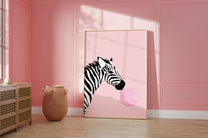 Set Of 2 Pink Zebra Prints, Animal Wall Art, Fun Wall Poster, Kids Room, Colourful, Living Room, A5/A4/A3/A2/A1/4x6/5x7 image 3