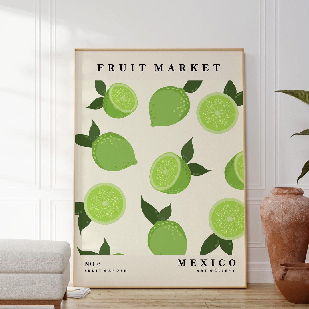 Lime Fruit Market Print, Citrus Poster, Kitchen Wall Art, Fruit Print ...