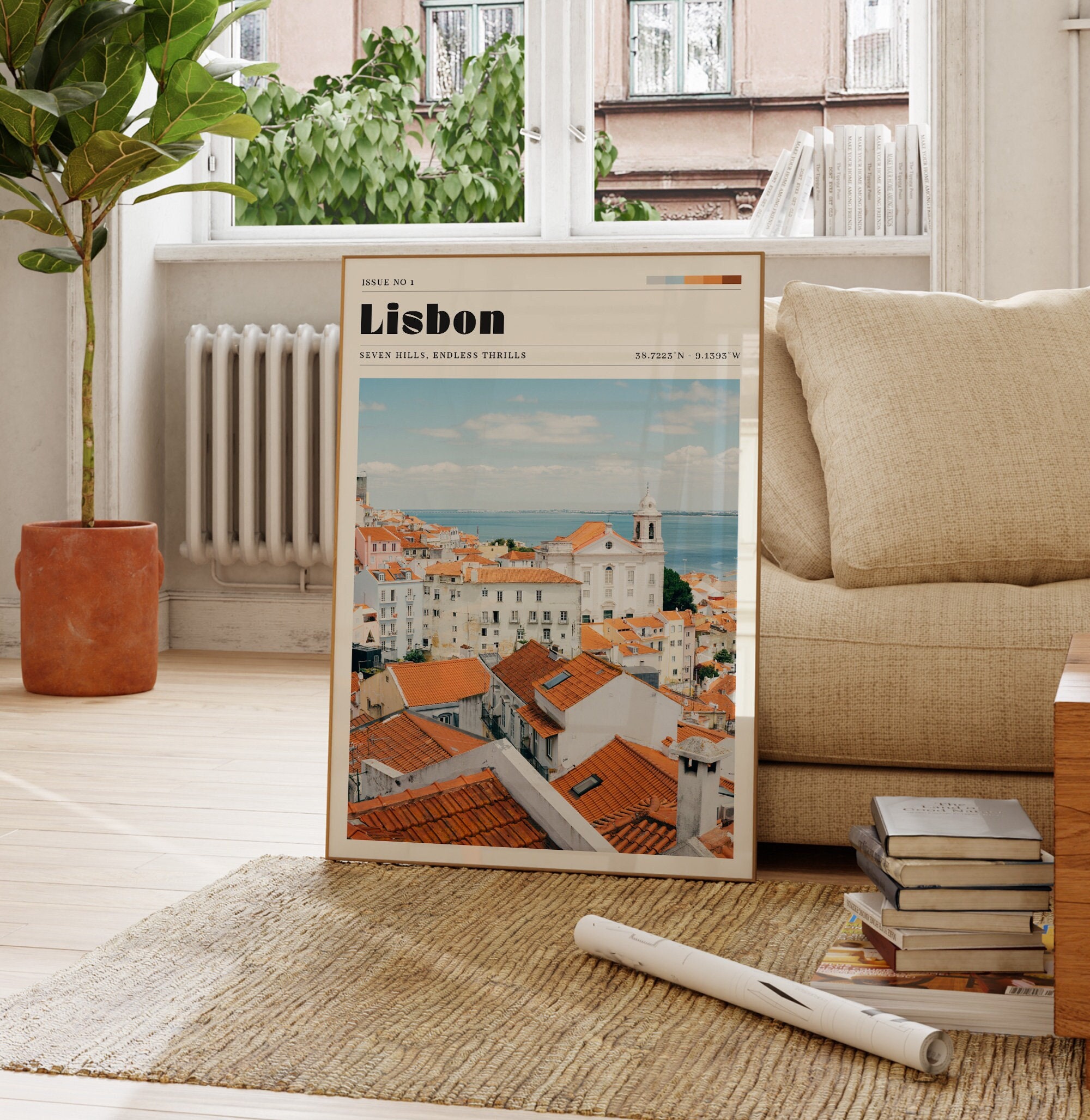 Lisbon Travel Print, Portugal Poster, Cityscape, Vintage Design, Kitchen Wall Art, Gift For Her, Living Room Decor, Personalised Art