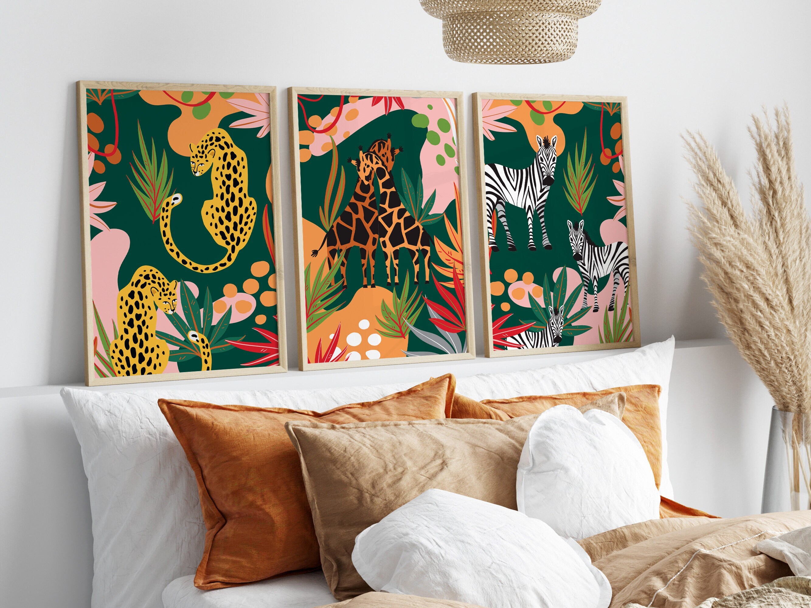 Framed Wall Art Pink Safari Animals Nursery Print Safari Nursery Decor ...