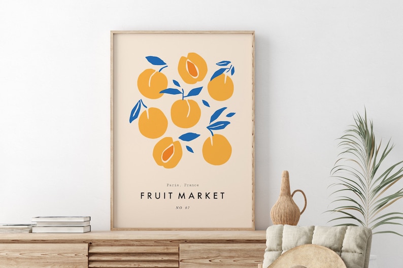 Peach Fruit Market Print, Boho Home Decor, Modern Wall Art, Peach Print, Kitchen, Living Room, A5/A4/A3/A2/A1/5x7/4x6 image 2