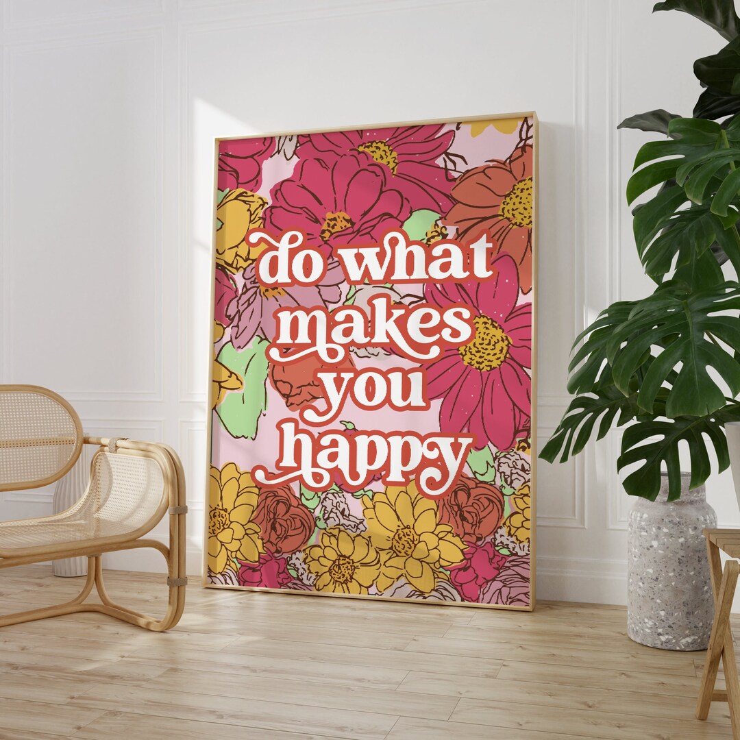 Pink Flowers and Positive Quote Print Design | Wall Art | Home Decor ...